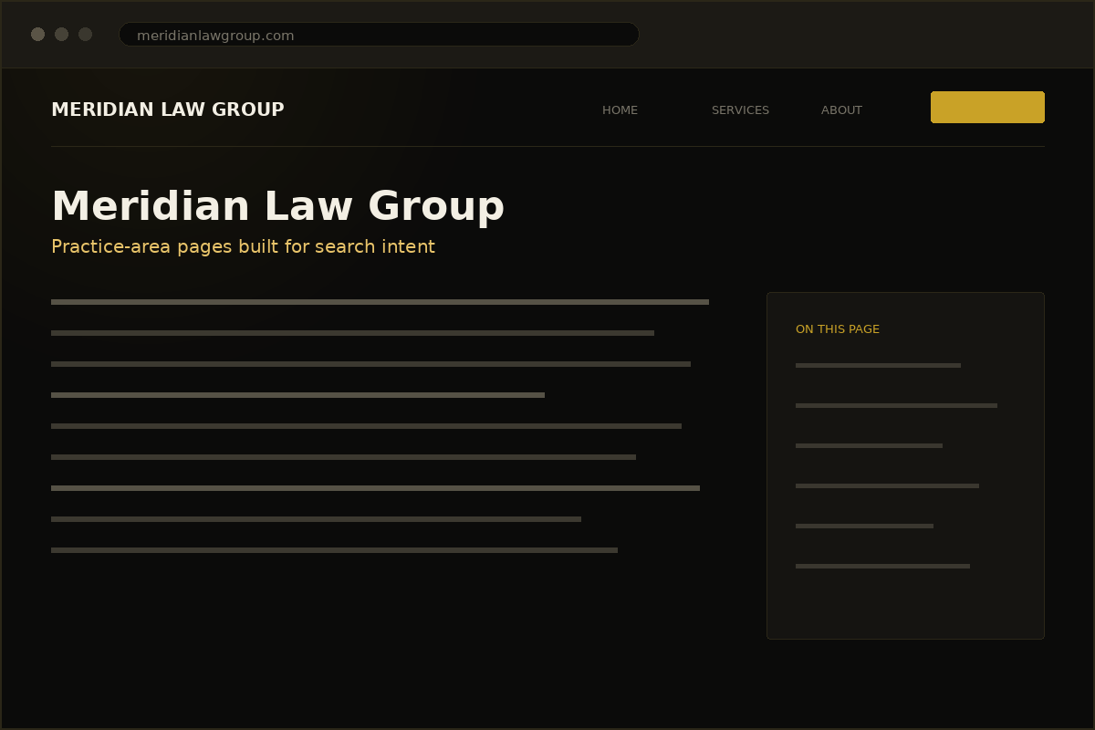 Meridian Law Group practice-area landing pages created by Spectech Solutions SEO agency