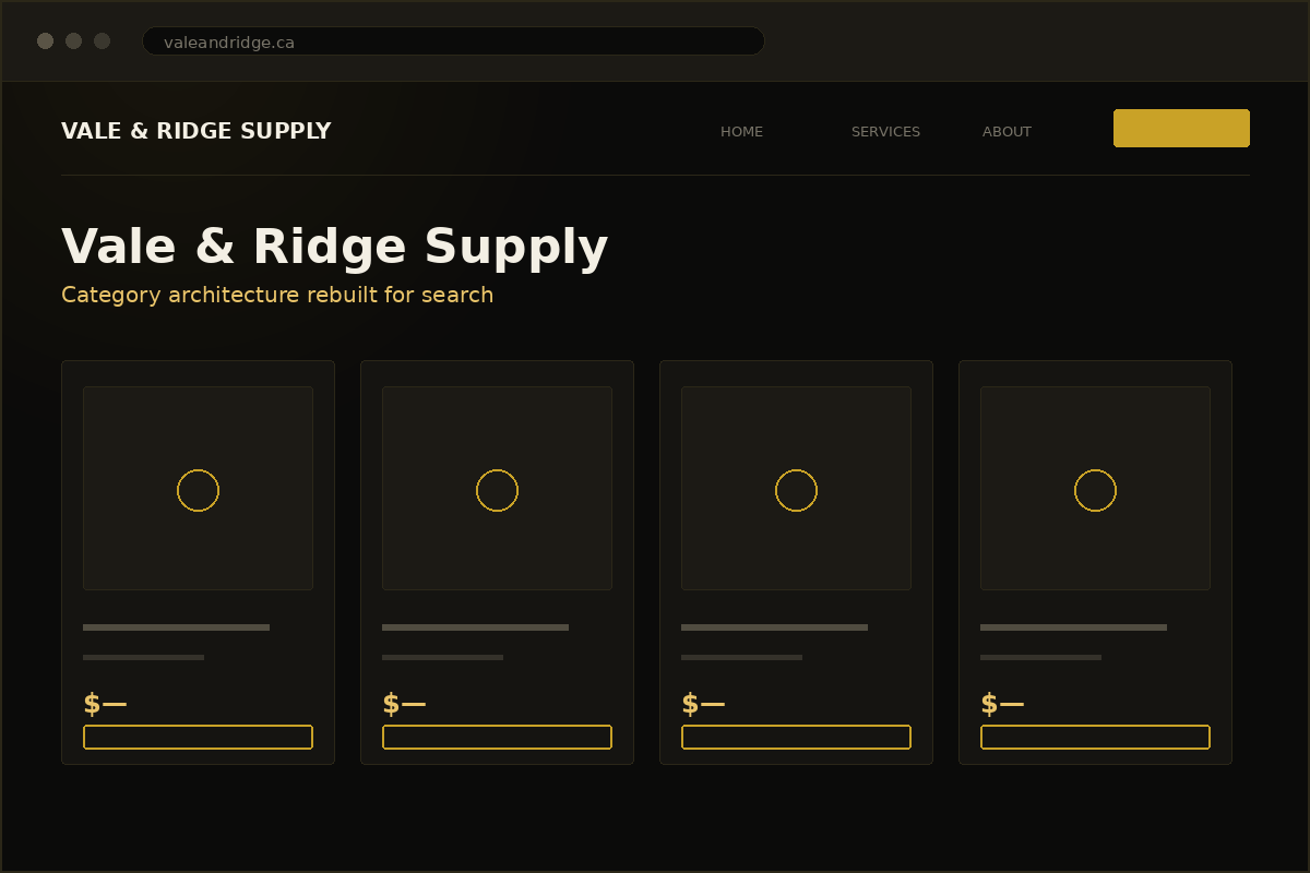 Vale and Ridge Supply e-commerce category pages rebuilt for SEO by Spectech Solutions